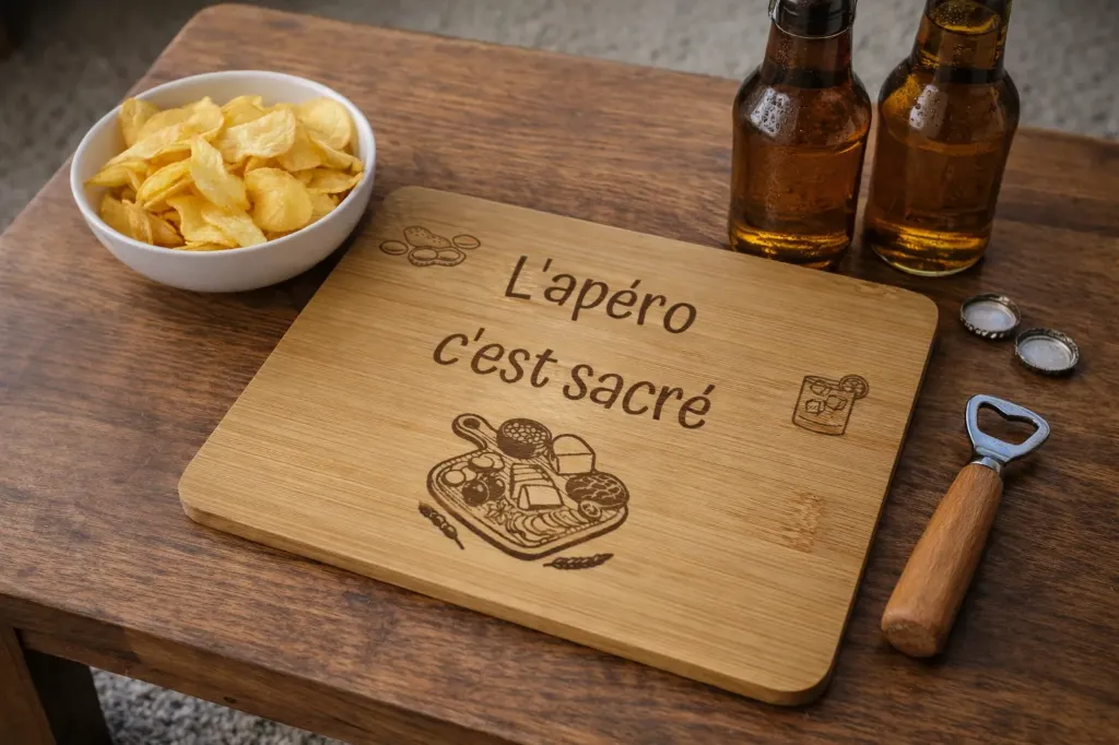 Planche à découper 'L'apéro c'est sacré"