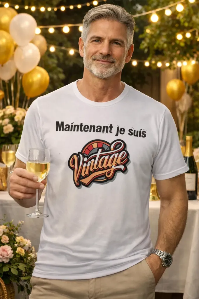T-shirt "Maintenant je suis Vintage" (Gris, S)