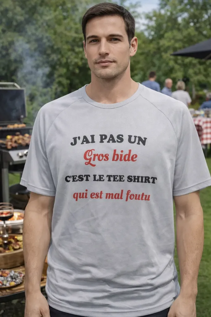 T-shirt "Jai pas un gros bide ..." (Gris, S)