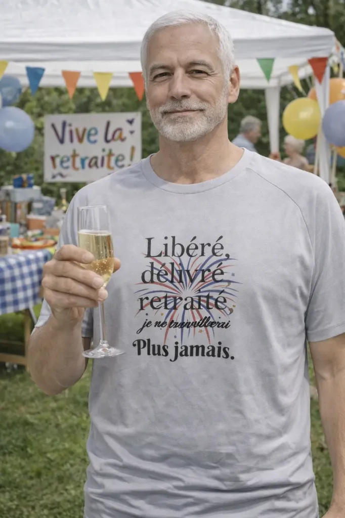 T-shirt "Libéré, délivré ,retraité..." (Gris, S)