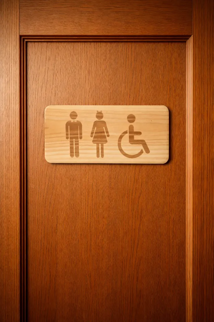 Pictogramme Toilettes en Bois Naturel – Homme / Femme / PMR