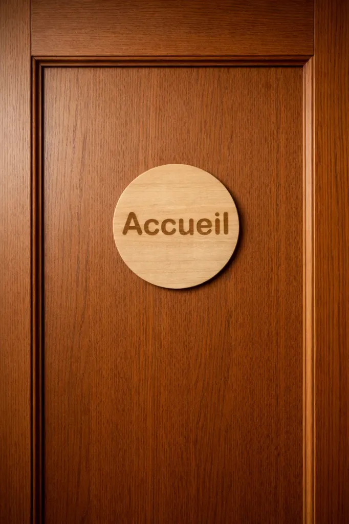 Enseigne de Porte Murale en Bois – Accueil