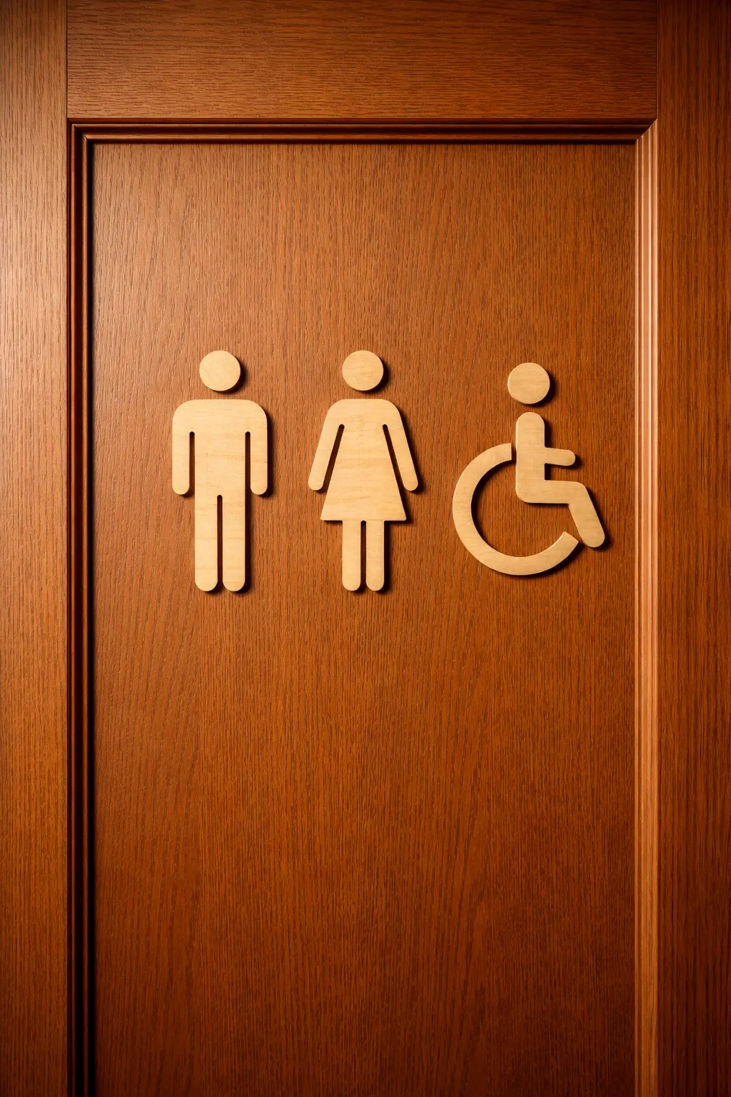 Pictogramme Toilettes en Bois Naturel – Homme / Femme / PMR