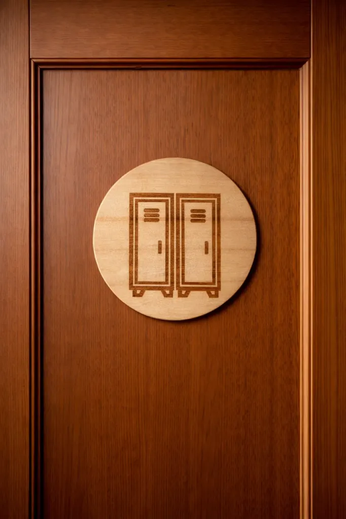 Pictogramme / Enseigne Murale en Bois – Vestiaire (Avec double face)