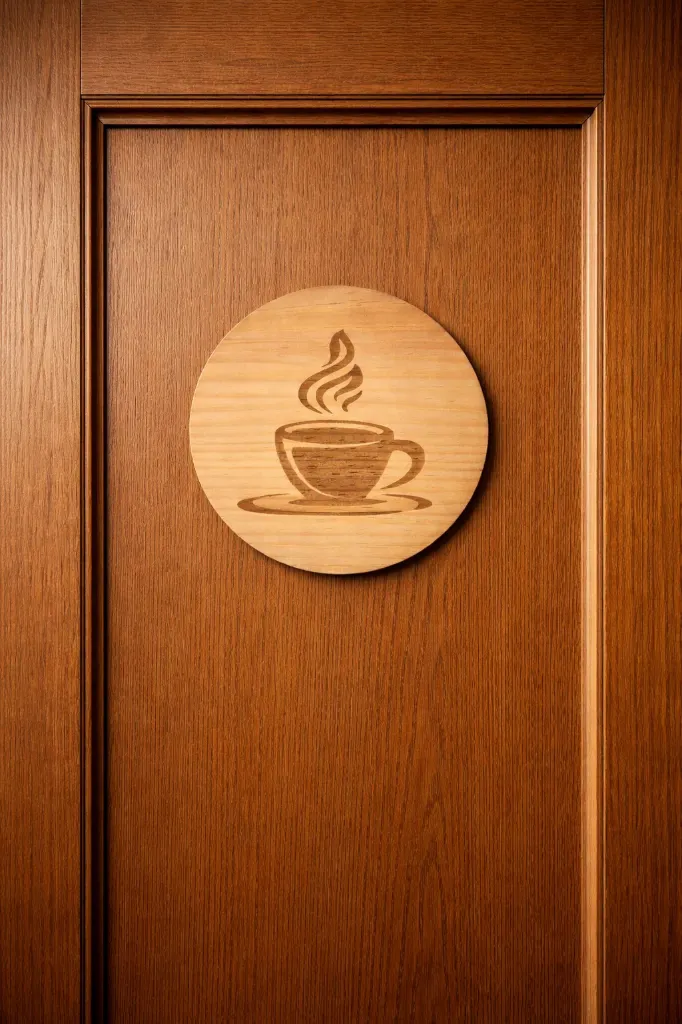 Pictogramme Porte – Coin Café en Bois Naturel