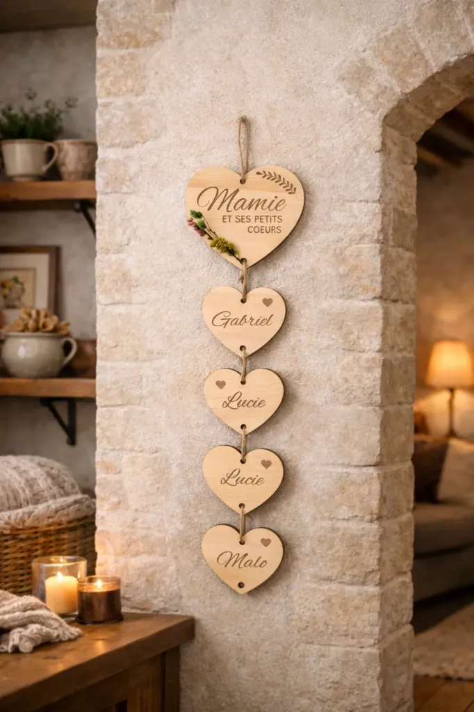 Cœur suspendu en bois de pin personnalisé