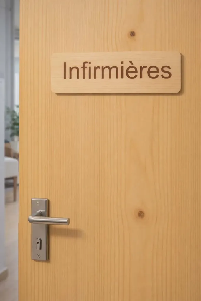 Panneau "Infirmières" en bois naturel (Avec double face)