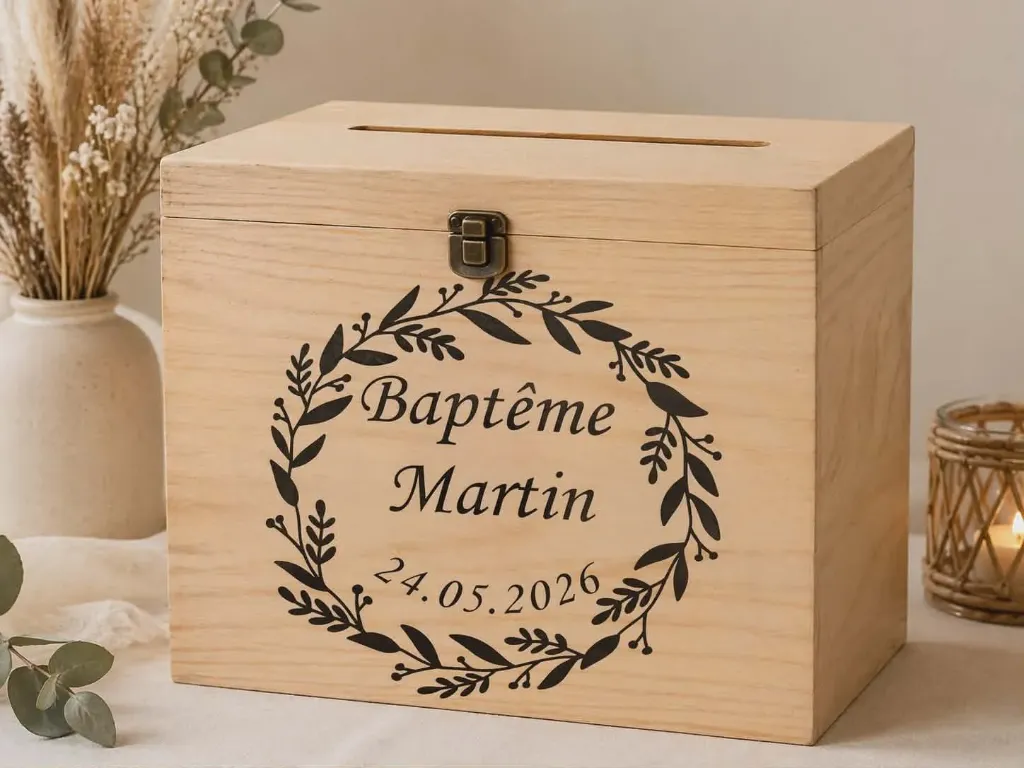 Sticker urne baptême personnalisé (noir, 15x15 cm)