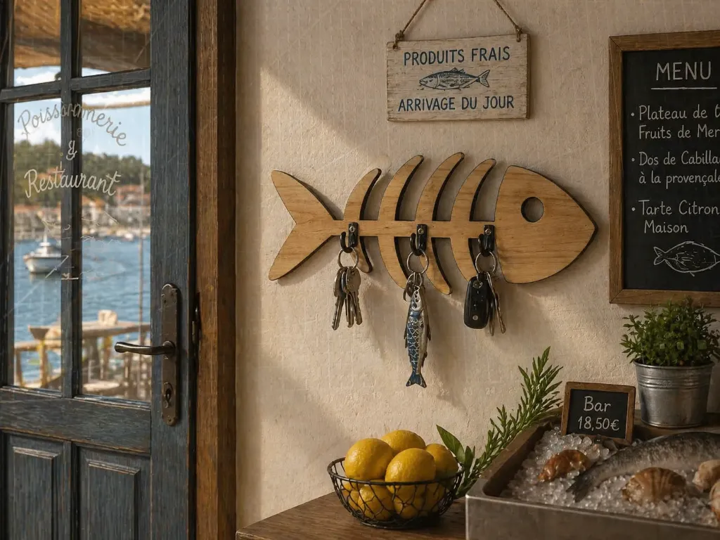 Support à clés mural – Arête de poisson en bois naturel