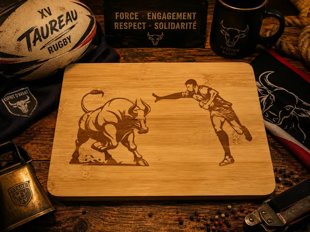 Planche à Découper Bambou – Rugby Toros 🏉🐂