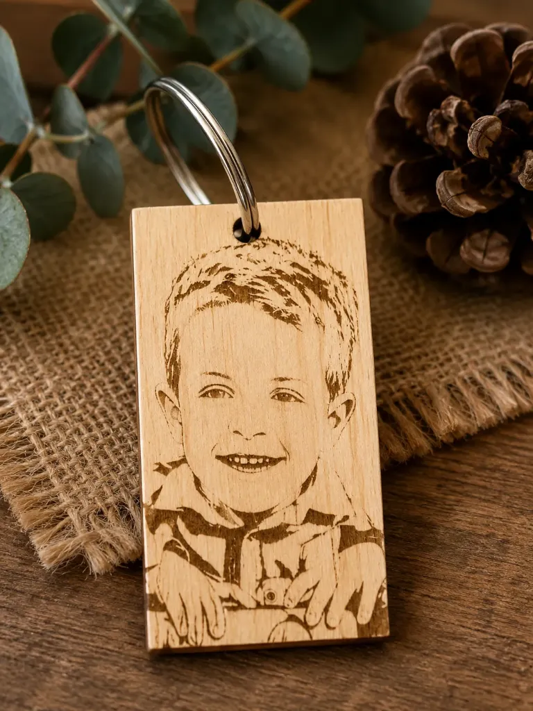 Porte-clés photo personnalisé en bois