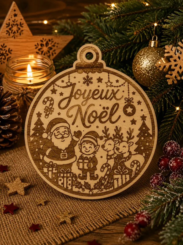 Boule de Noël personnalisée en bois de pin