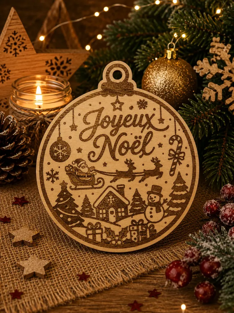 Boule de Noël personnalisée en bois de pin