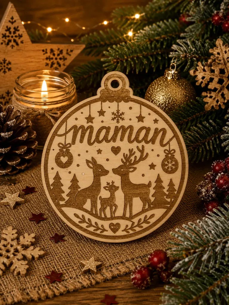 Boule de Noël personnalisée en bois de pin