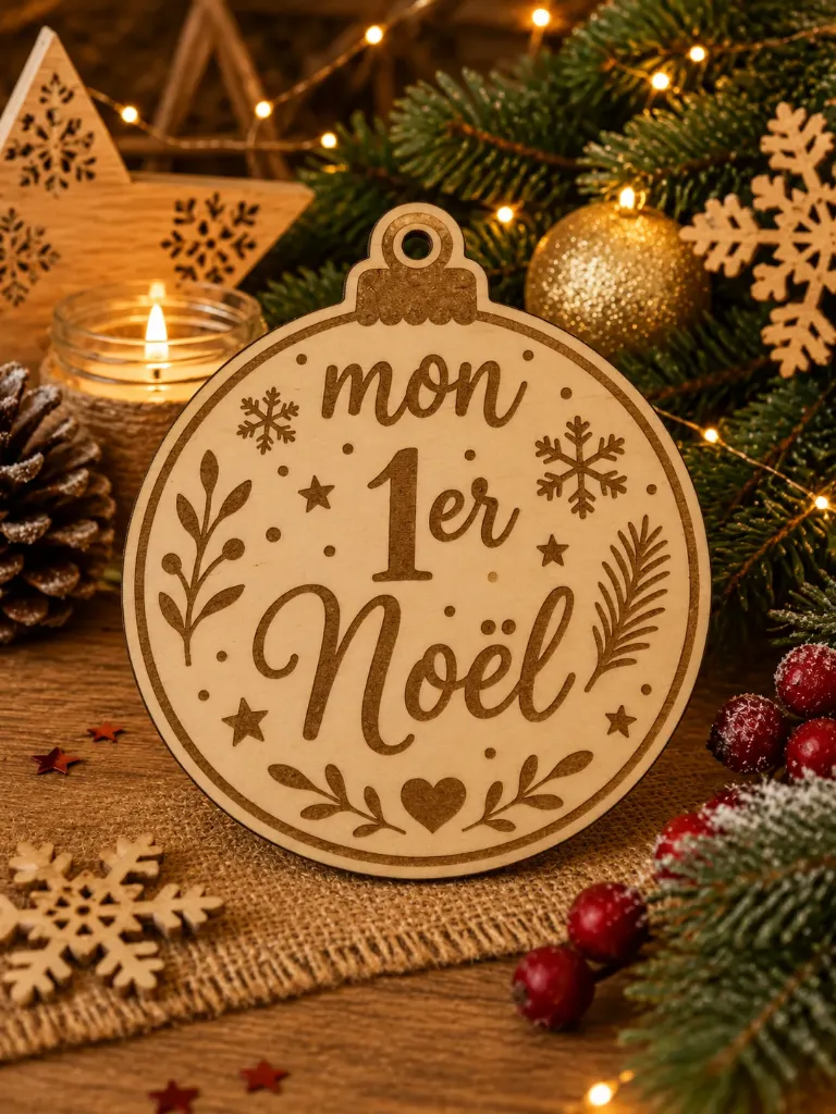 Boule de Noël personnalisée en bois de pin