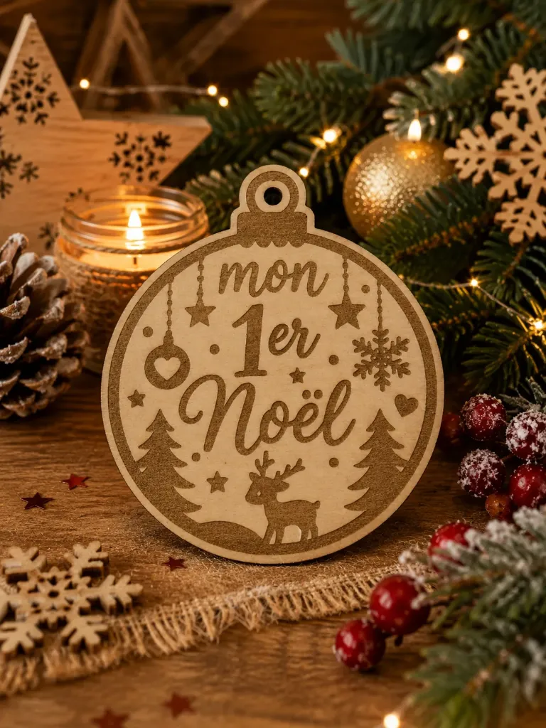 Boule de Noël personnalisée en bois de pin