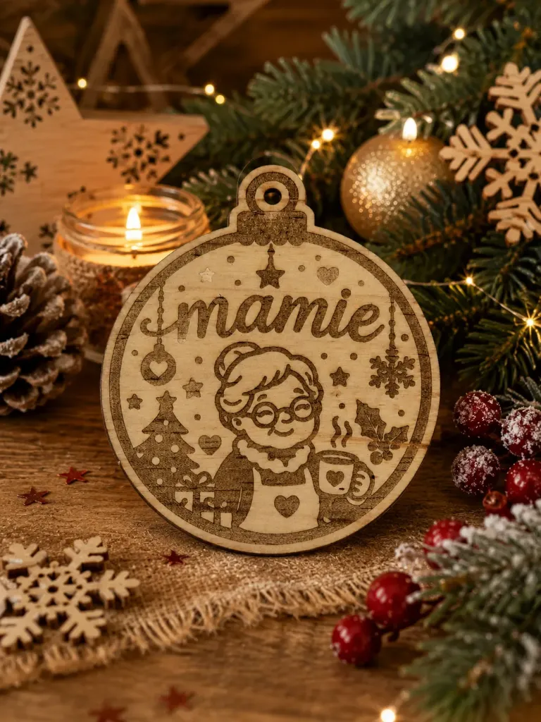Boule de Noël personnalisée en bois de pin