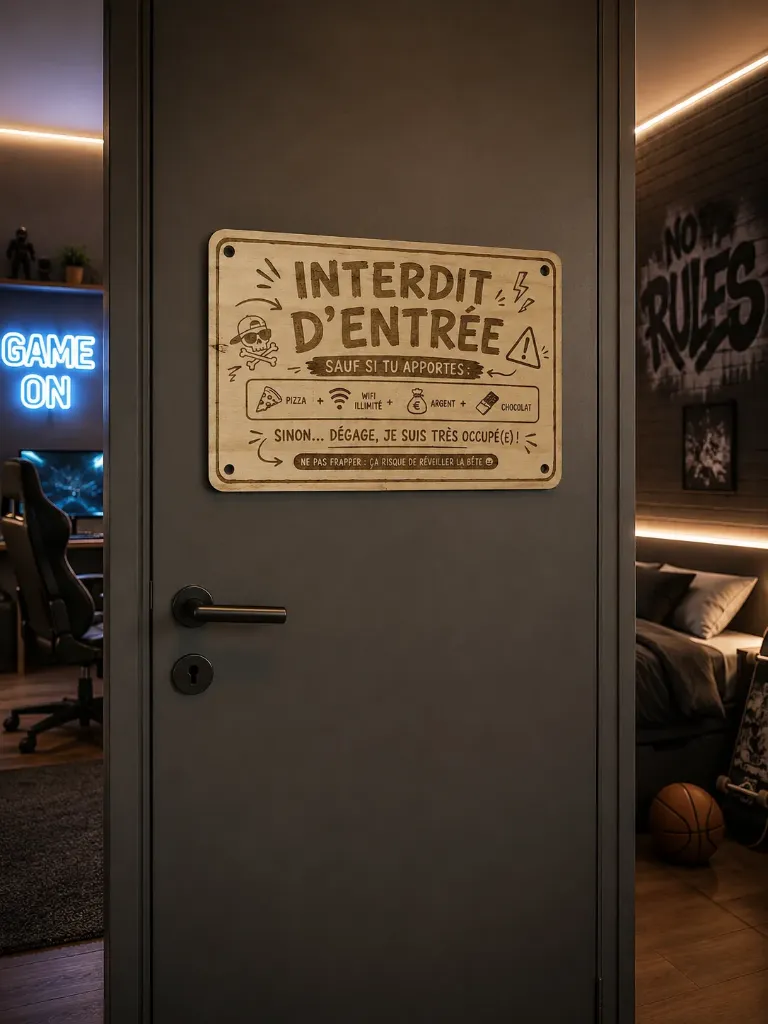 Plaque de porte en pin – Interdit d'entrée