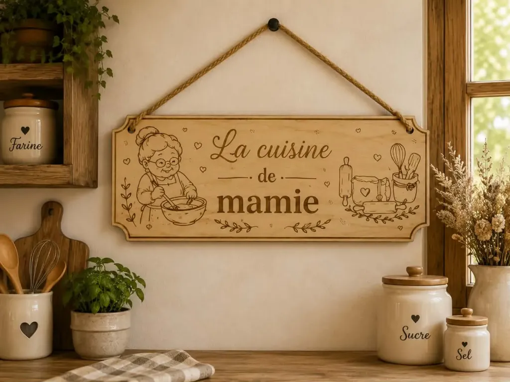 Pancarte en bois « La cuisine de Mamie » – Bois de pin