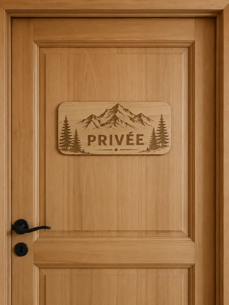 Plaque de porte « Privée » – Thème Montagne