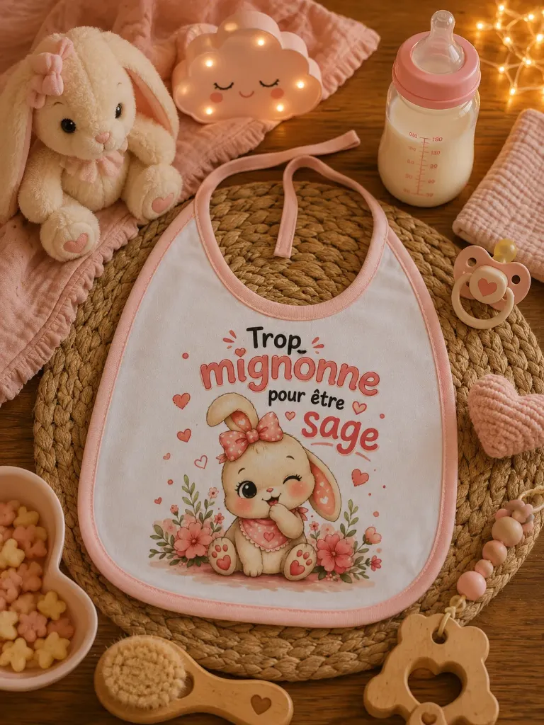 Bavoir humoristique – « Trop mignonne pour être sage »