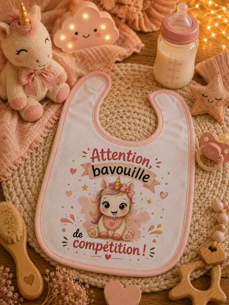 Bavoir humoristique – « Attention, bavouille de compétition »