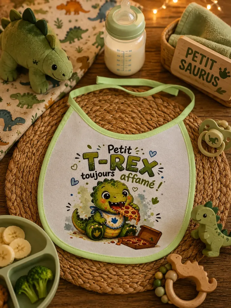 Bavoir humoristique – « Petit T-Rex toujours affamé »