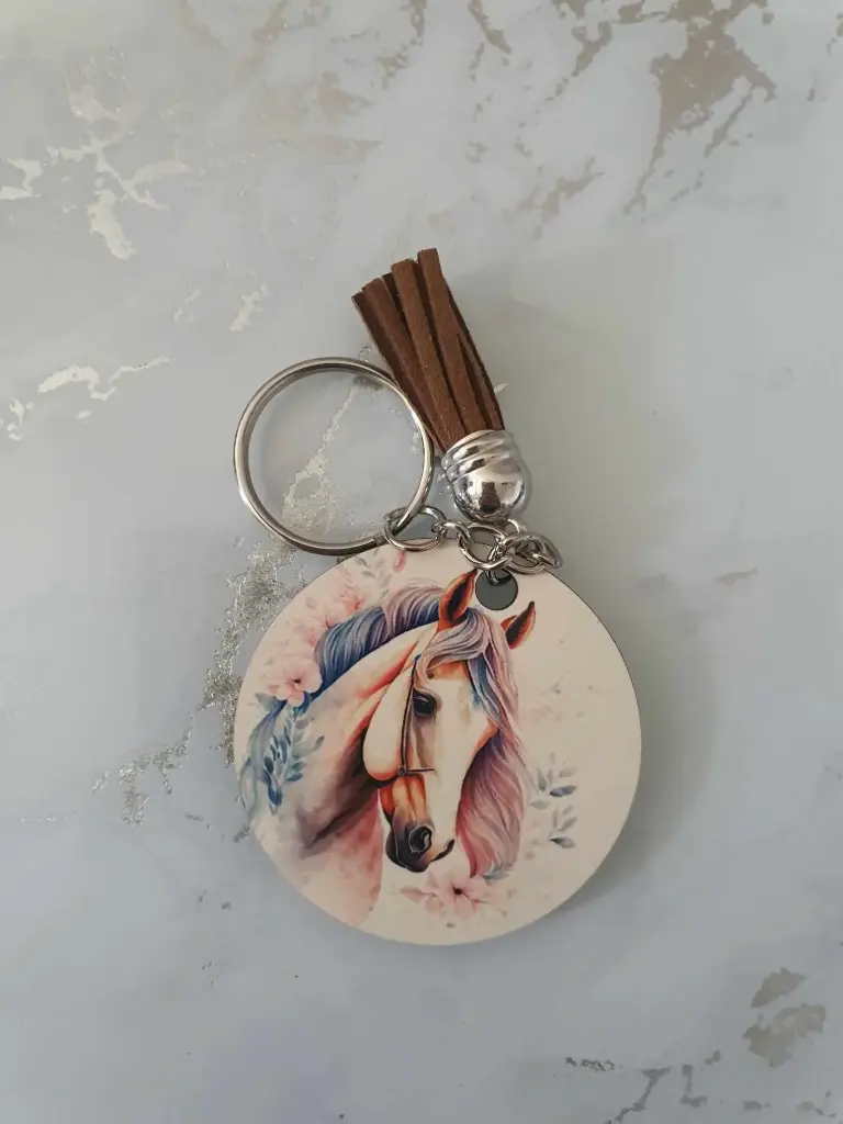 Porte clé cheval fleur (Noir, 1 face)