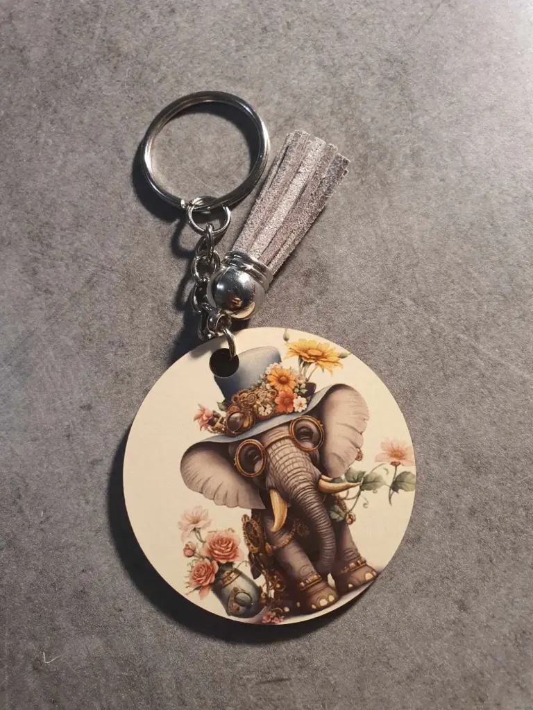 Porte clé Eléphant  (Noir, 1 face)