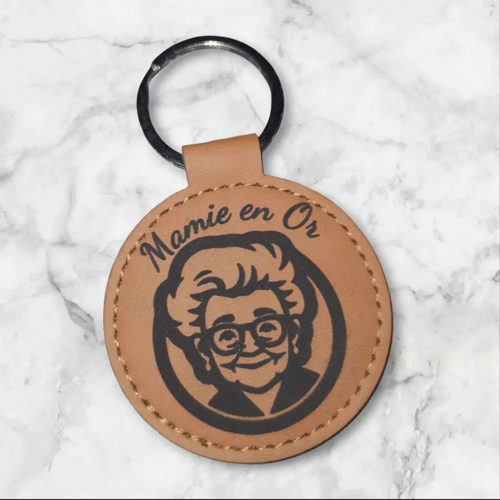 Porte clé cuir "Mamie en or" 