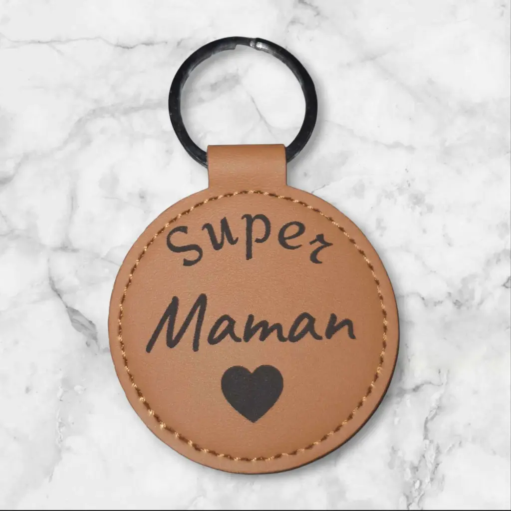 Porte clé cuir "Super maman" 