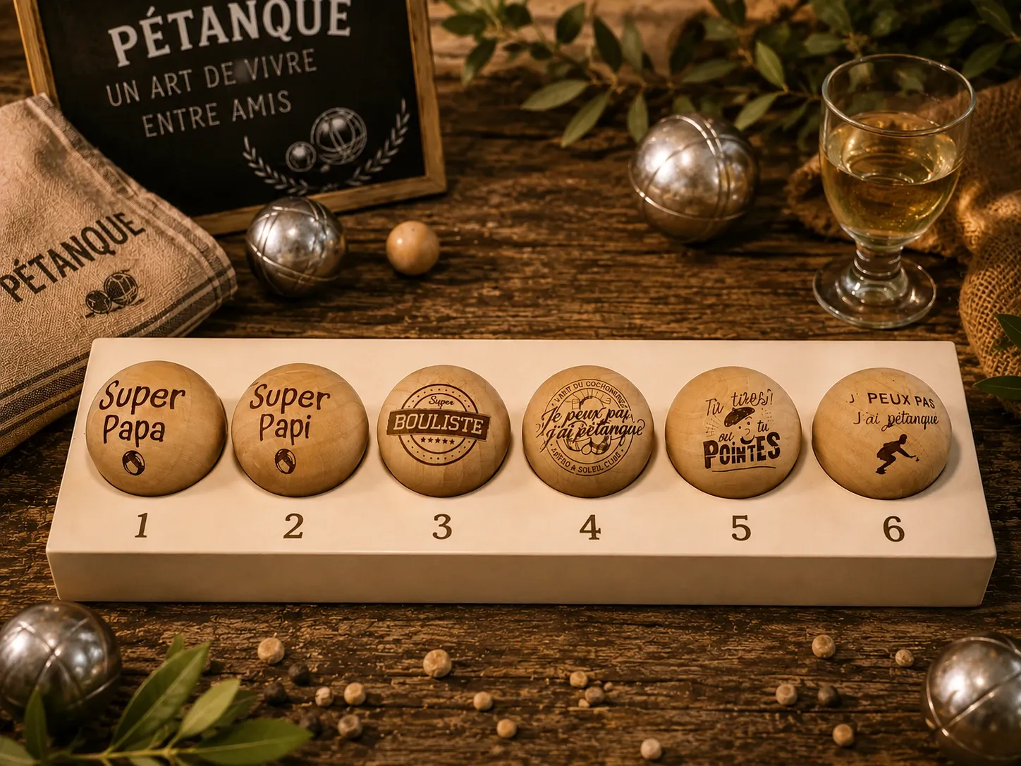Cochonnet / But de Pétanque en Bois Gravé – Humour